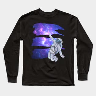 Flying floating astronaut Ufo alien funny cute spaceship moon mars cosmic space Long Sleeve T-Shirt